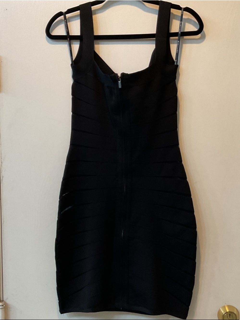 Marciano Black Bandage Mini Dress with Wide Straps and sheer slits on side - Picture 5 of 6